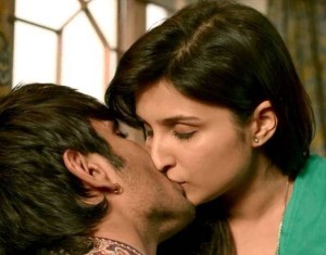 Parineeti-Chopra-and-Sushant-Singh-Rajput-lock-lips-in-a-scene-from-their-film-Shuddh-Desi-Romance-